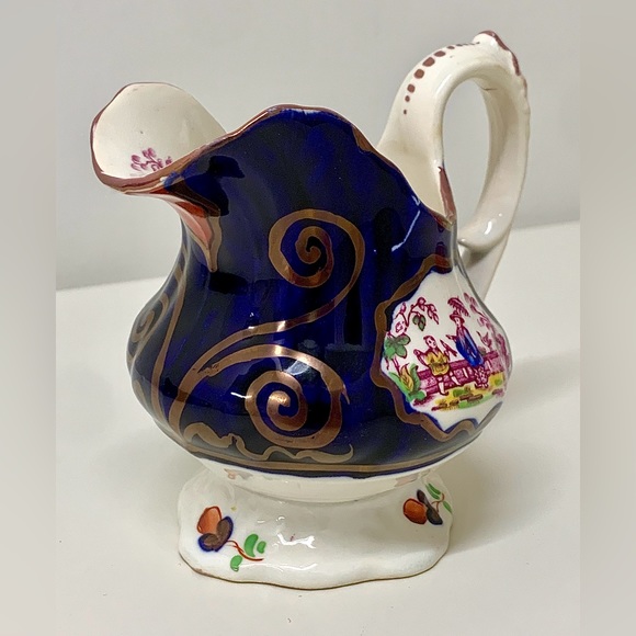 1830s Vintage Gaudy Welsh CHINOISSERIE Pattern Lustre Staffordshire Creamer Jug - Picture 3 of 16